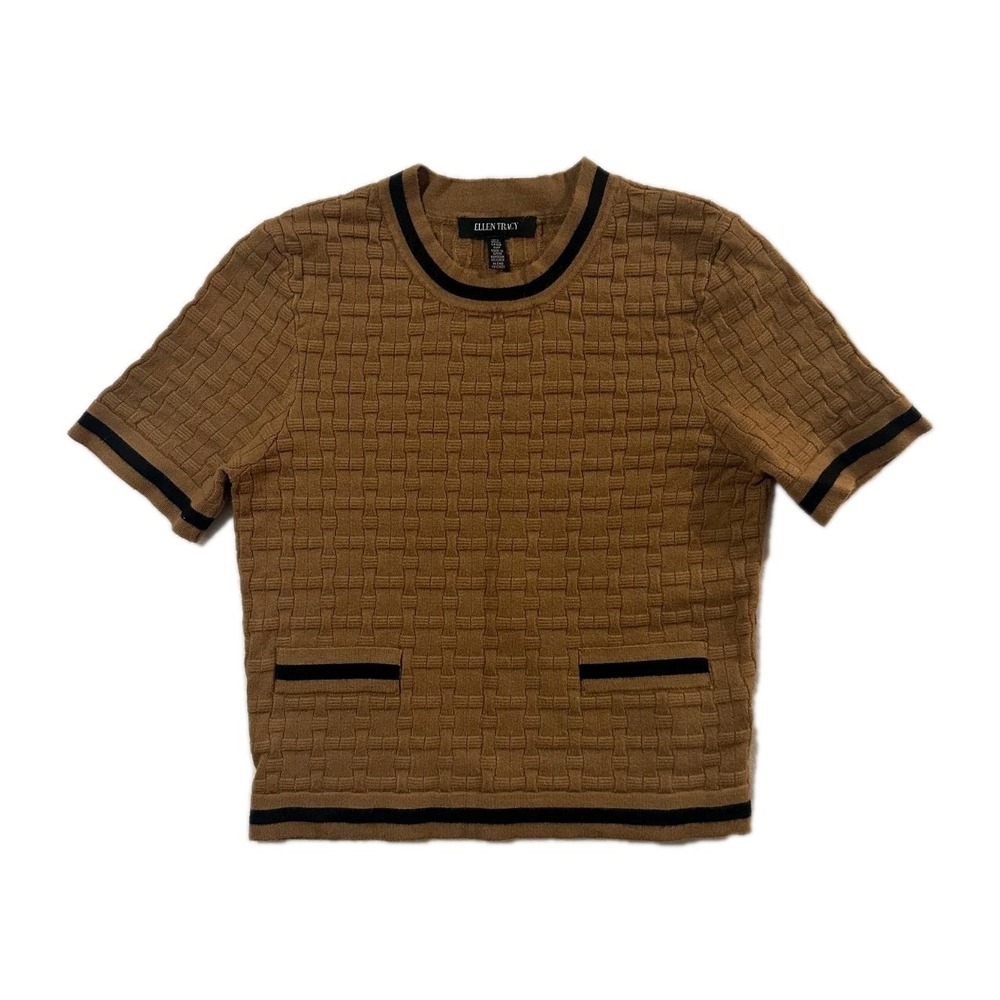 Company Ellen Tracy size Small short sleeve fine knit striped sweater brown